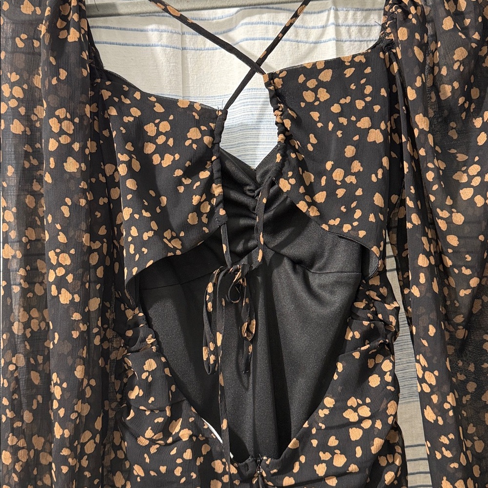 All in Favor Black and Brown LongPuff Sleeve MiniDress Size Small - Picture 5 of 7